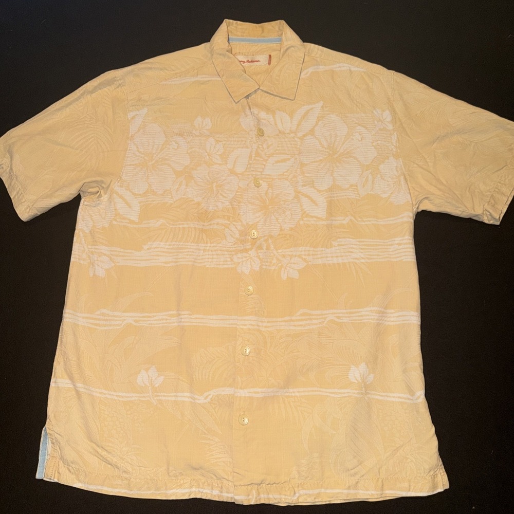 Tommy Bahama Mens short sleeve button up Silk shirt Orange‎ Mens Size Medium